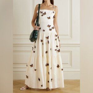 NWOT ！Agua By Agua Bendita, Lima Monarca appliquéd tiered linen maxi dress